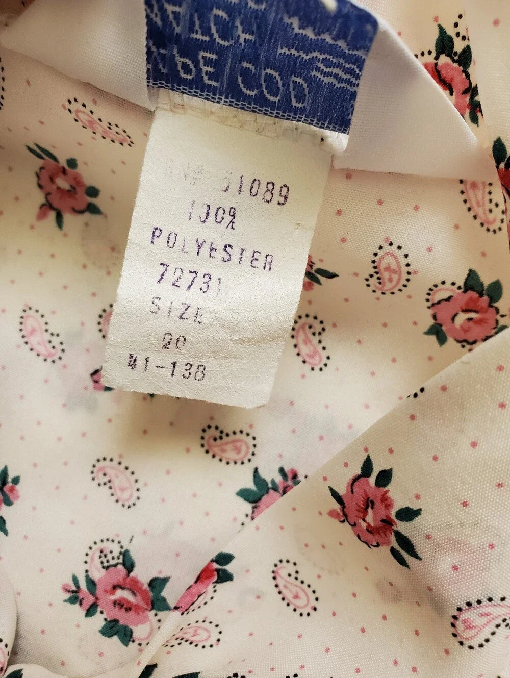 70s Vintage Pussybow Long Sleeve Blouse Micro Polka Dot Paisley Rose Print - Picture 3 of 10